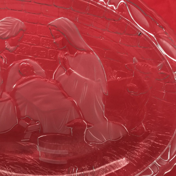 VTG Mikasa Rejoice Nativity Clear Frosted Etched Crystal Glass Oval Plaque/Dish - Picture 3 of 6